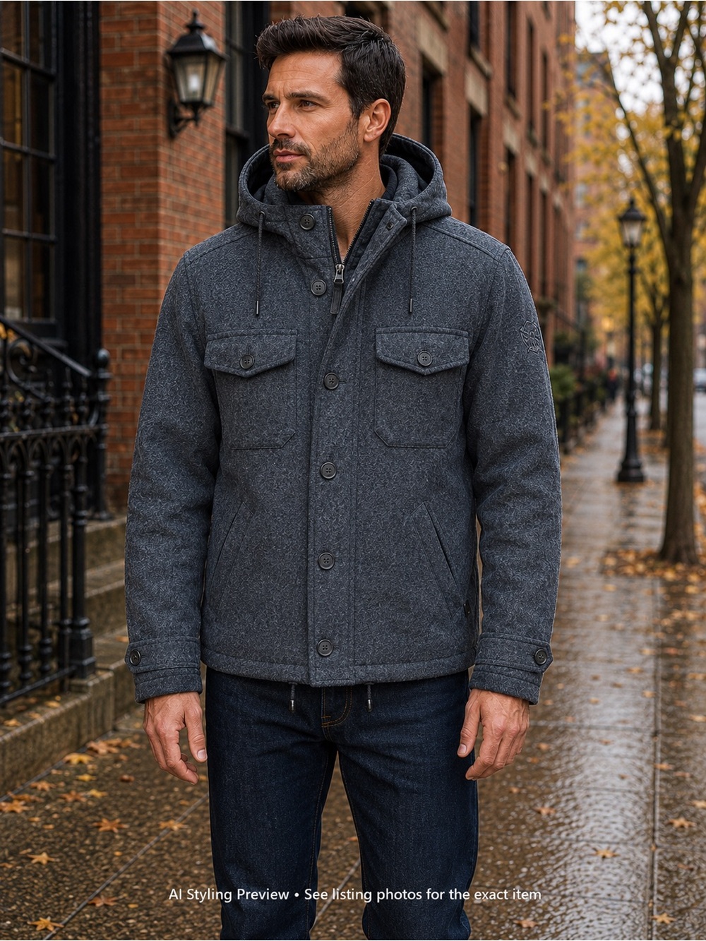 Spiewak & Sons XL Hooded Wool Blend Field Jacket Gray Quilted Lined Utility